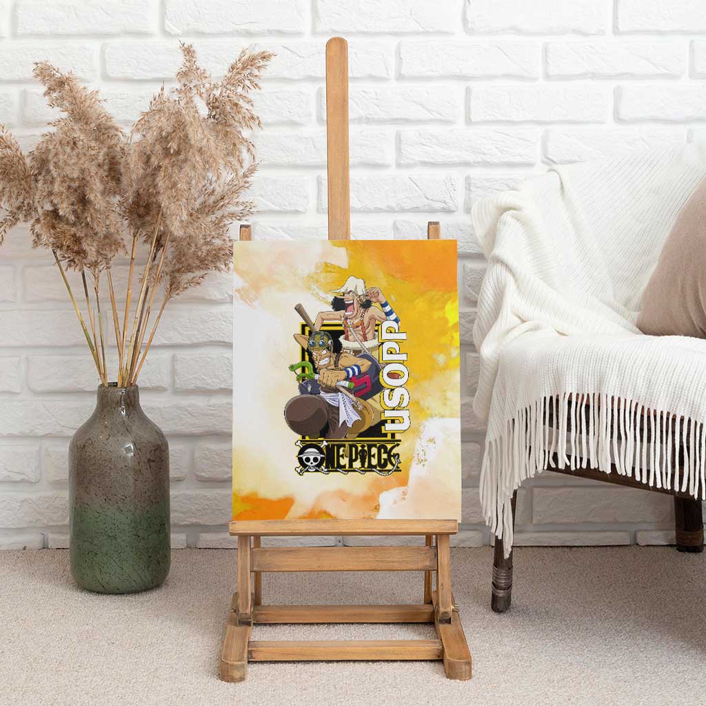 Usopp One Piece Yellow and White Theme Canvas Wall Art with Sniper Pose and Sogeking Mask Design - The Mazicc