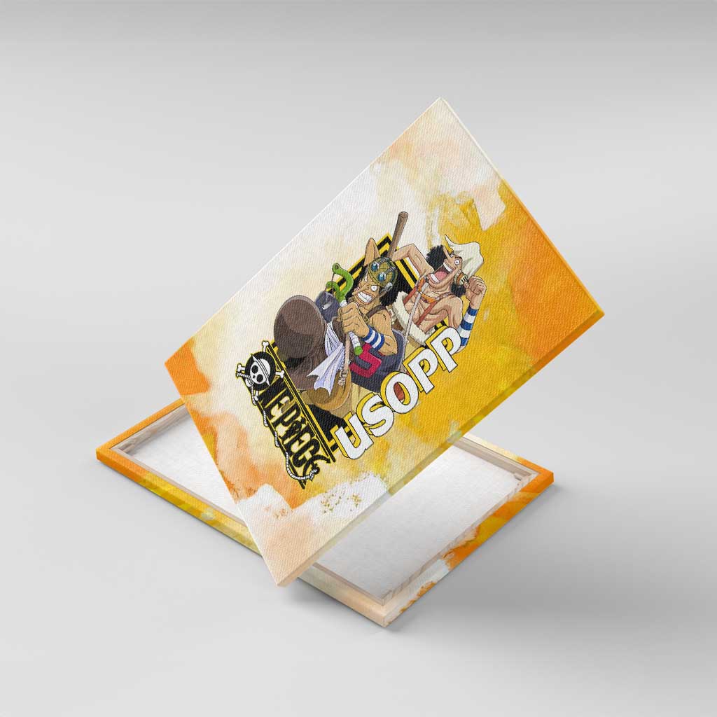 Usopp One Piece Yellow and White Theme Canvas Wall Art with Sniper Pose and Sogeking Mask Design - The Mazicc