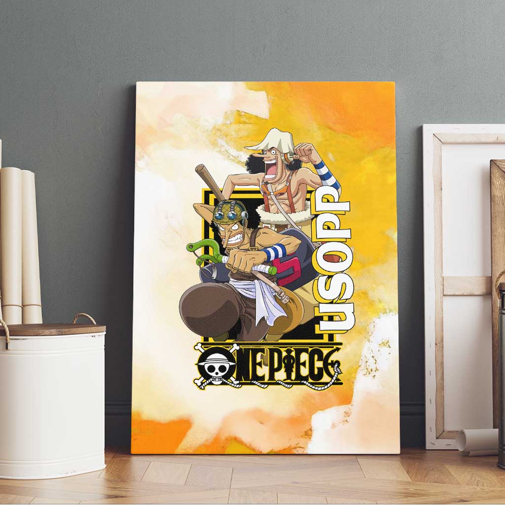 Usopp One Piece Yellow and White Theme Canvas Wall Art with Sniper Pose and Sogeking Mask Design - The Mazicc