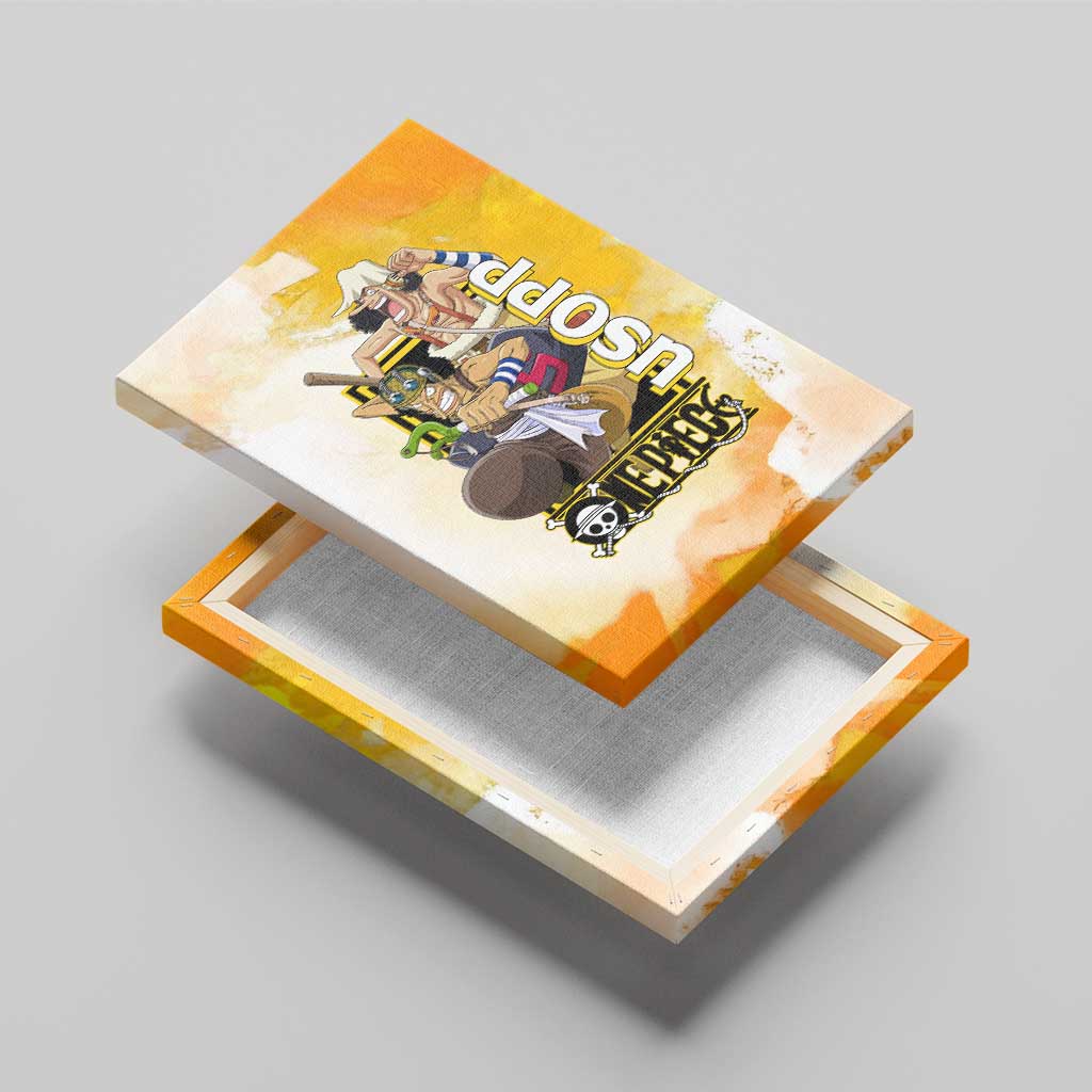 Usopp One Piece Yellow and White Theme Canvas Wall Art with Sniper Pose and Sogeking Mask Design - The Mazicc