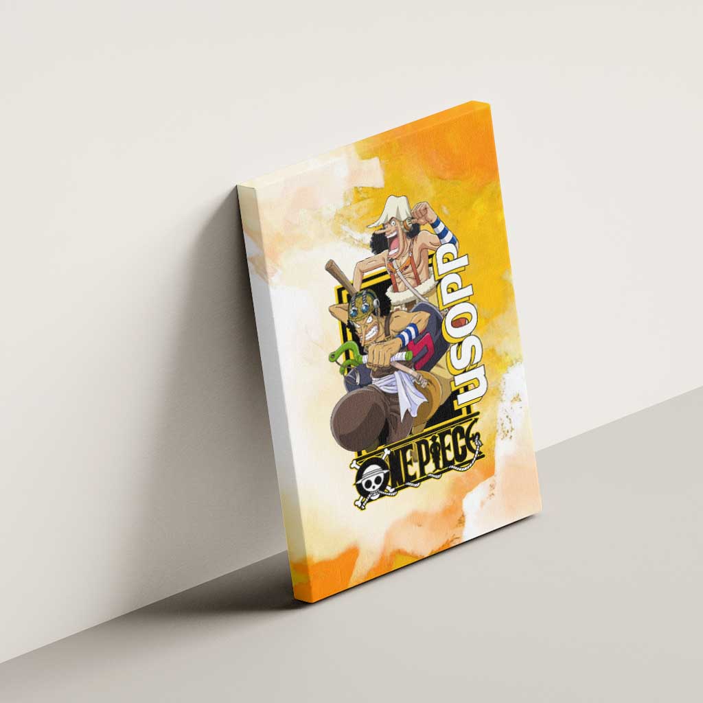 Usopp One Piece Yellow and White Theme Canvas Wall Art with Sniper Pose and Sogeking Mask Design - The Mazicc