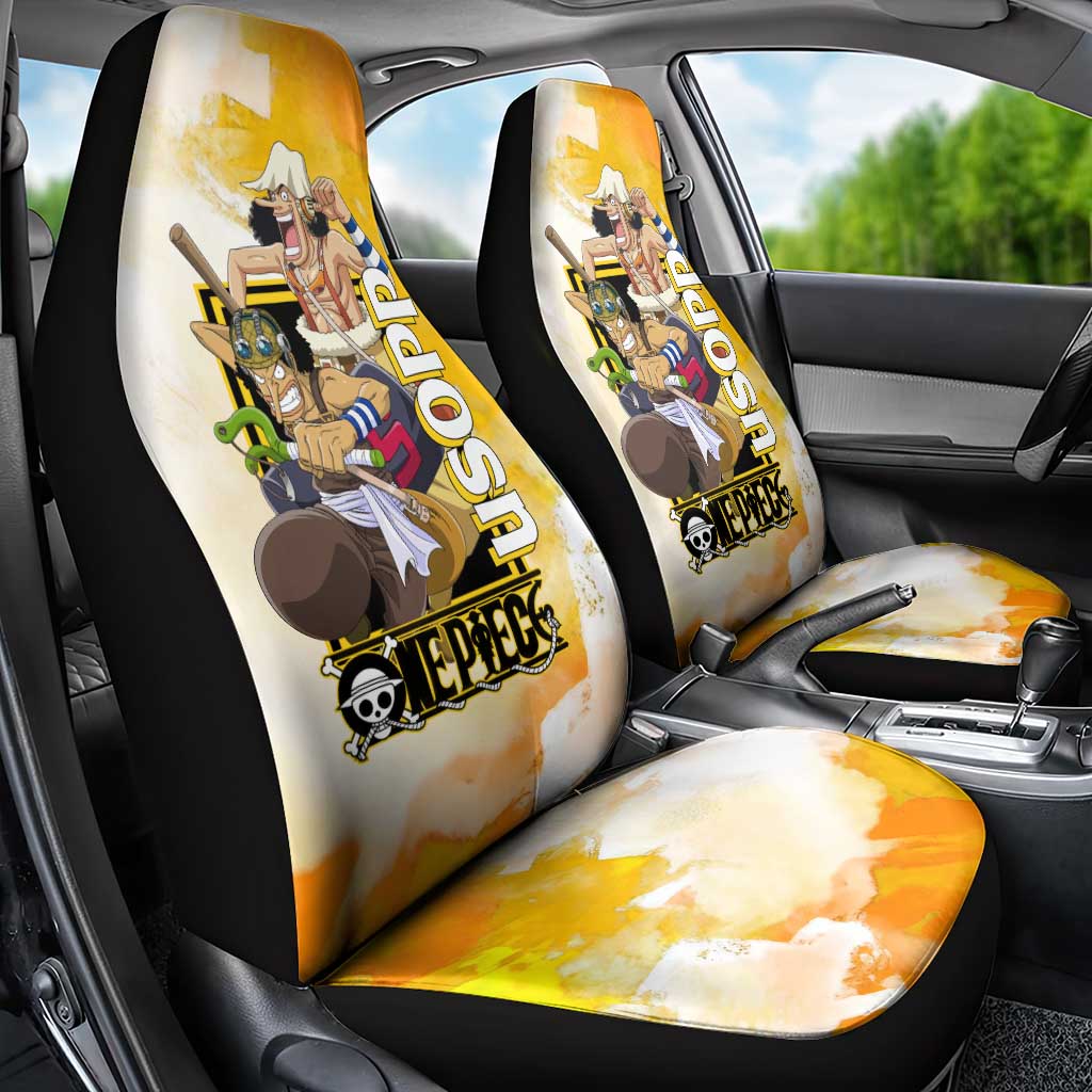 Usopp One Piece Yellow and White Theme Car Seat Cover with Sniper Pose and Sogeking Mask Design - The Mazicc