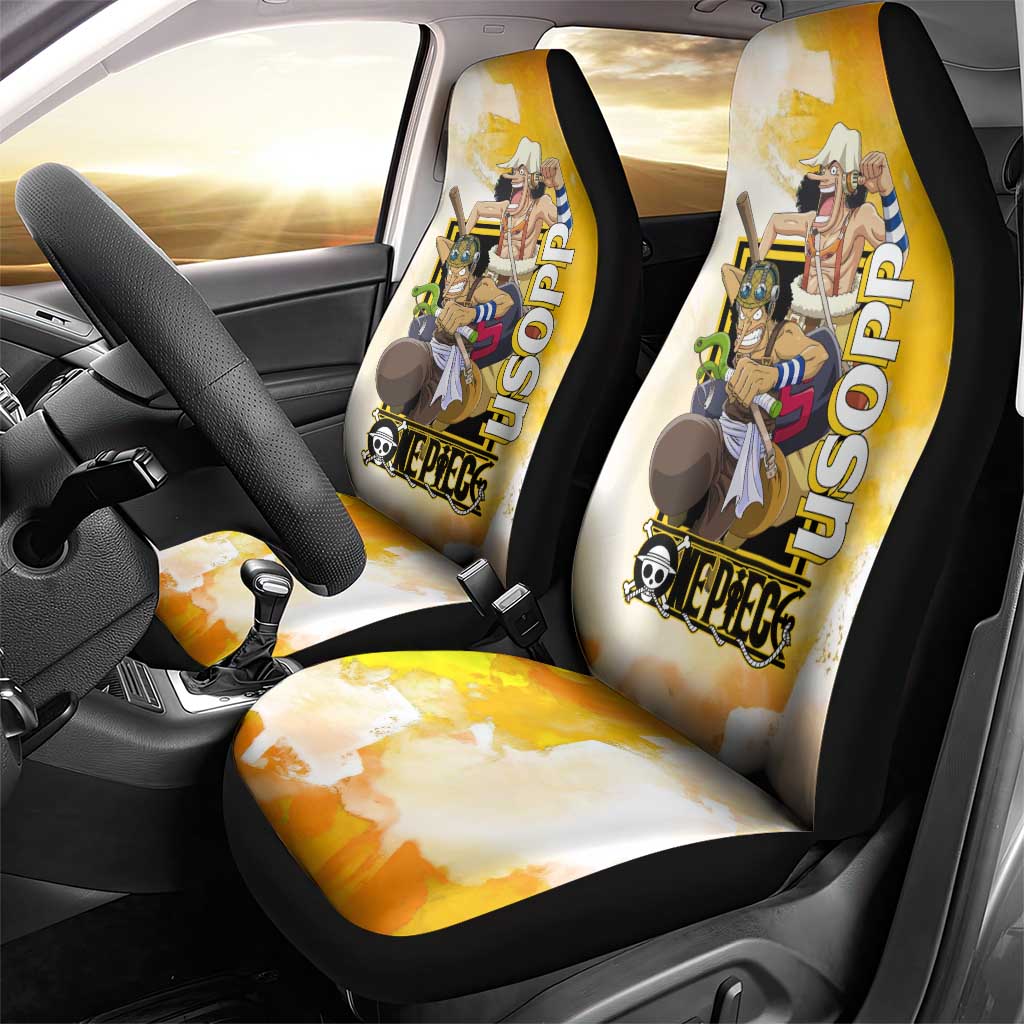 Usopp One Piece Yellow and White Theme Car Seat Cover with Sniper Pose and Sogeking Mask Design - The Mazicc