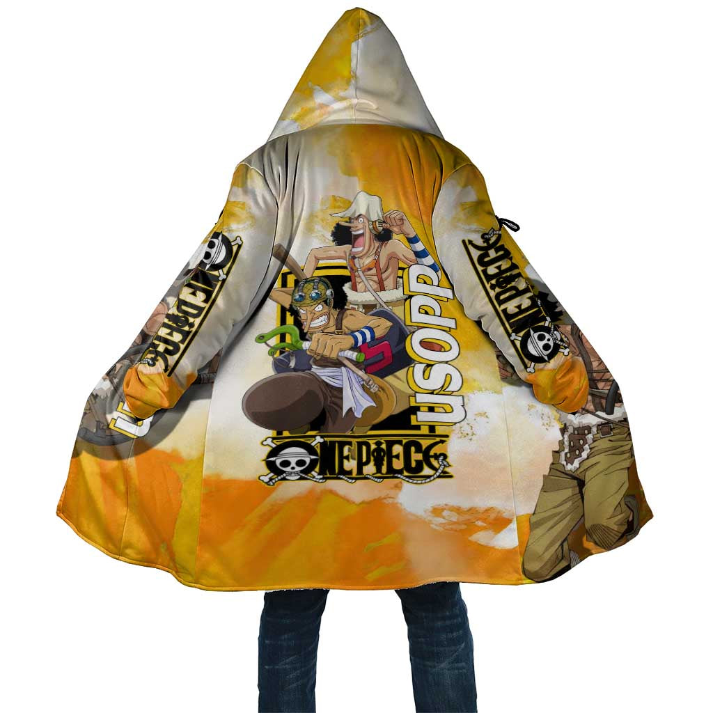 Usopp One Piece Yellow and White Theme Cloak with Sniper Pose and Sogeking Mask Design - The Mazicc