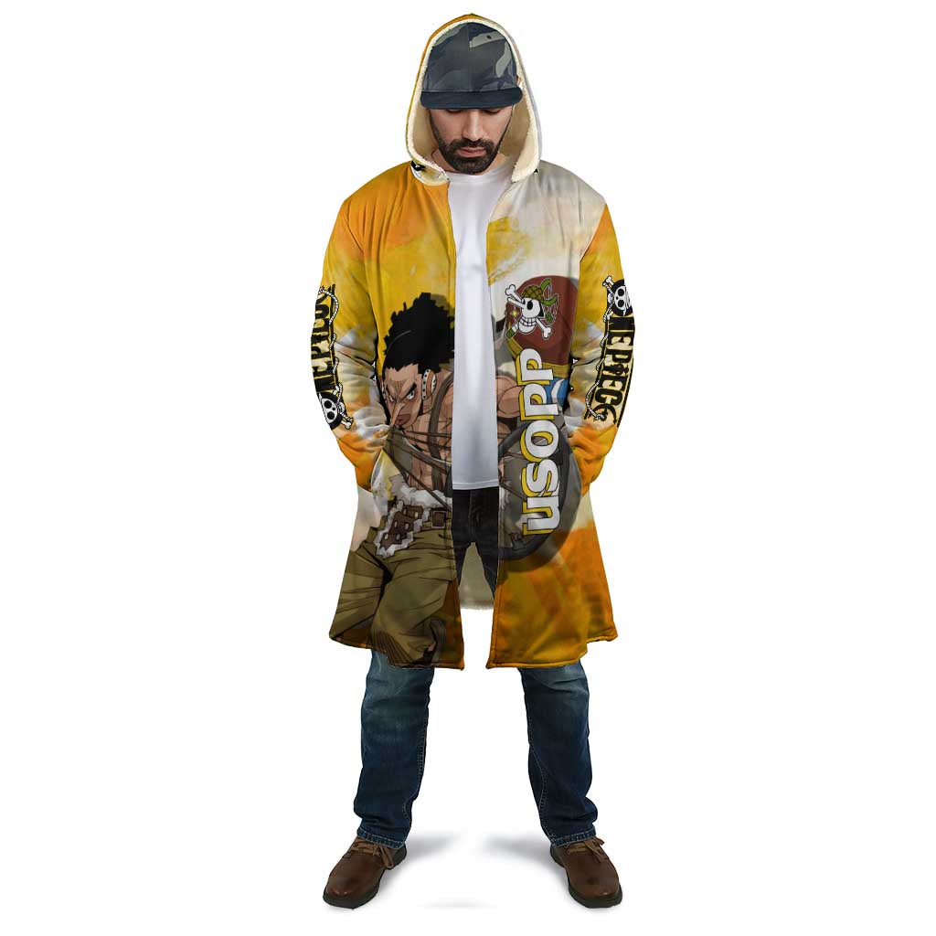 Usopp One Piece Yellow and White Theme Cloak with Sniper Pose and Sogeking Mask Design - The Mazicc