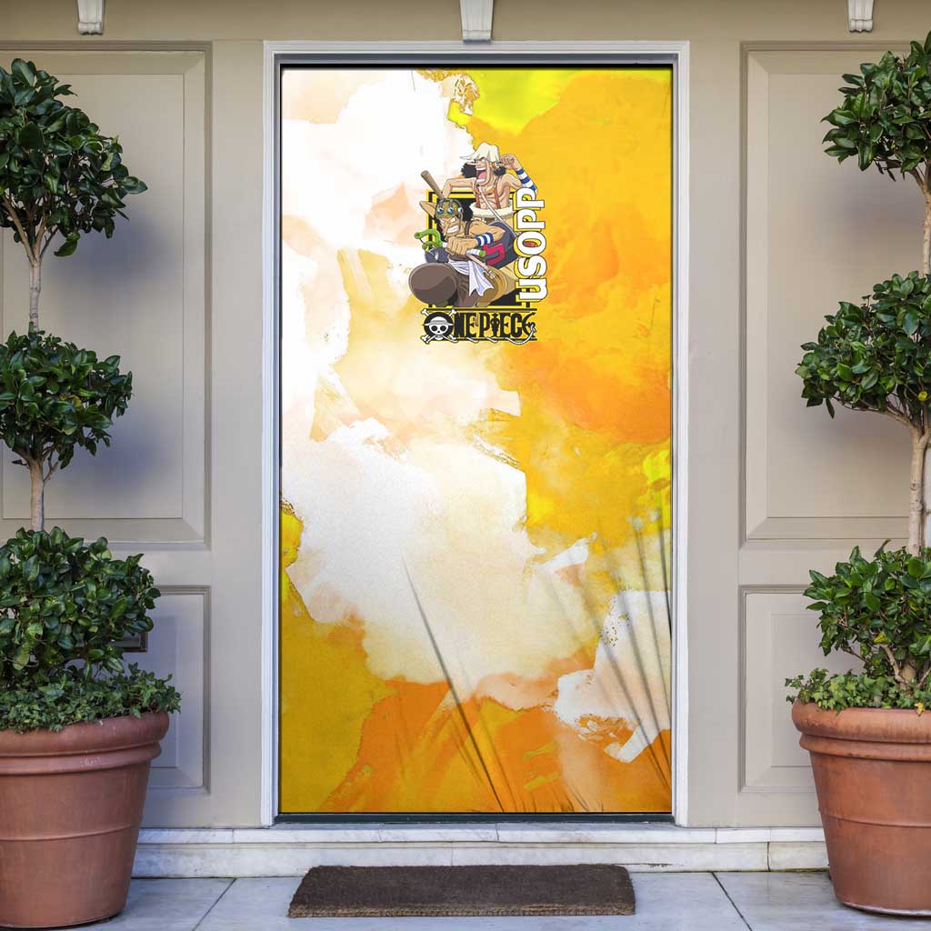 Usopp One Piece Yellow and White Theme Door Cover with Sniper Pose and Sogeking Mask Design - The Mazicc