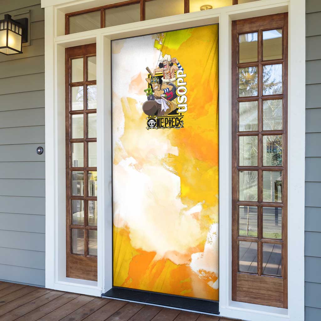 Usopp One Piece Yellow and White Theme Door Cover with Sniper Pose and Sogeking Mask Design - The Mazicc