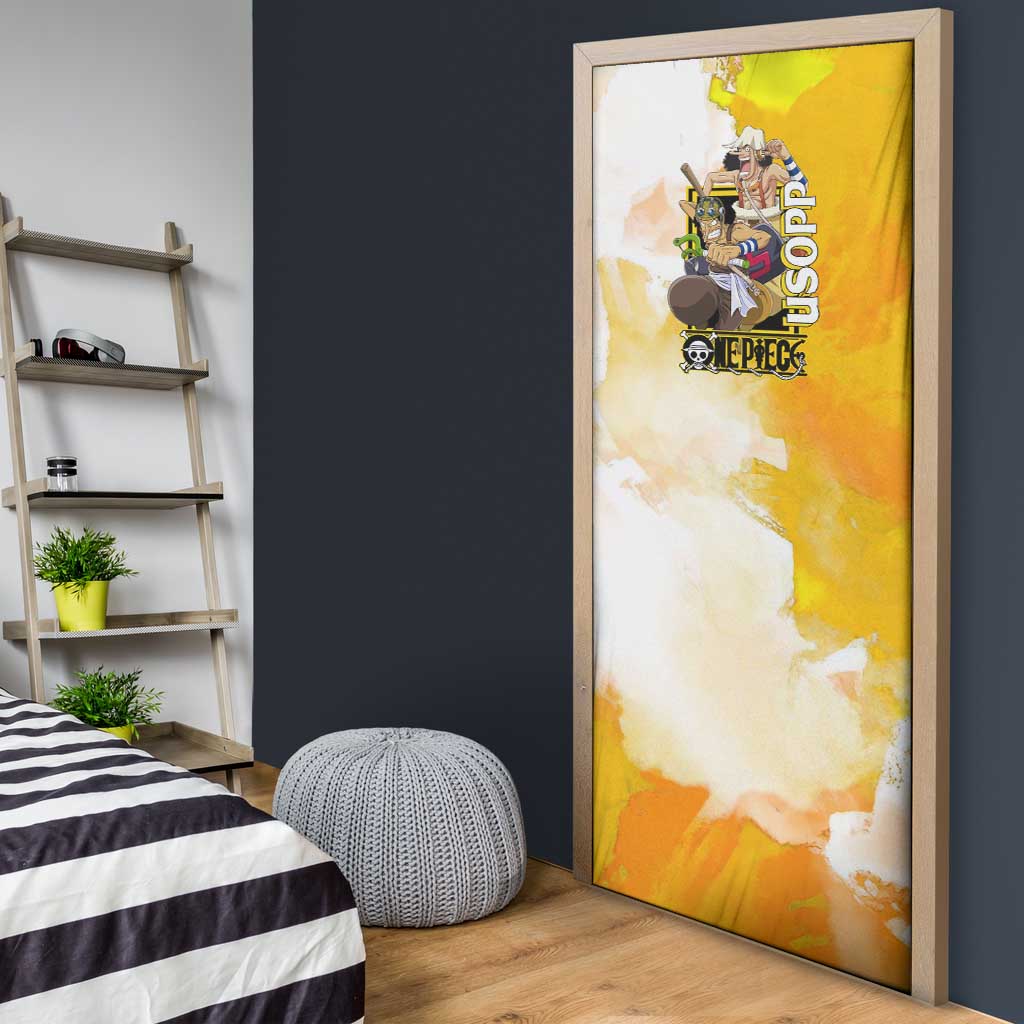 Usopp One Piece Yellow and White Theme Door Cover with Sniper Pose and Sogeking Mask Design - The Mazicc