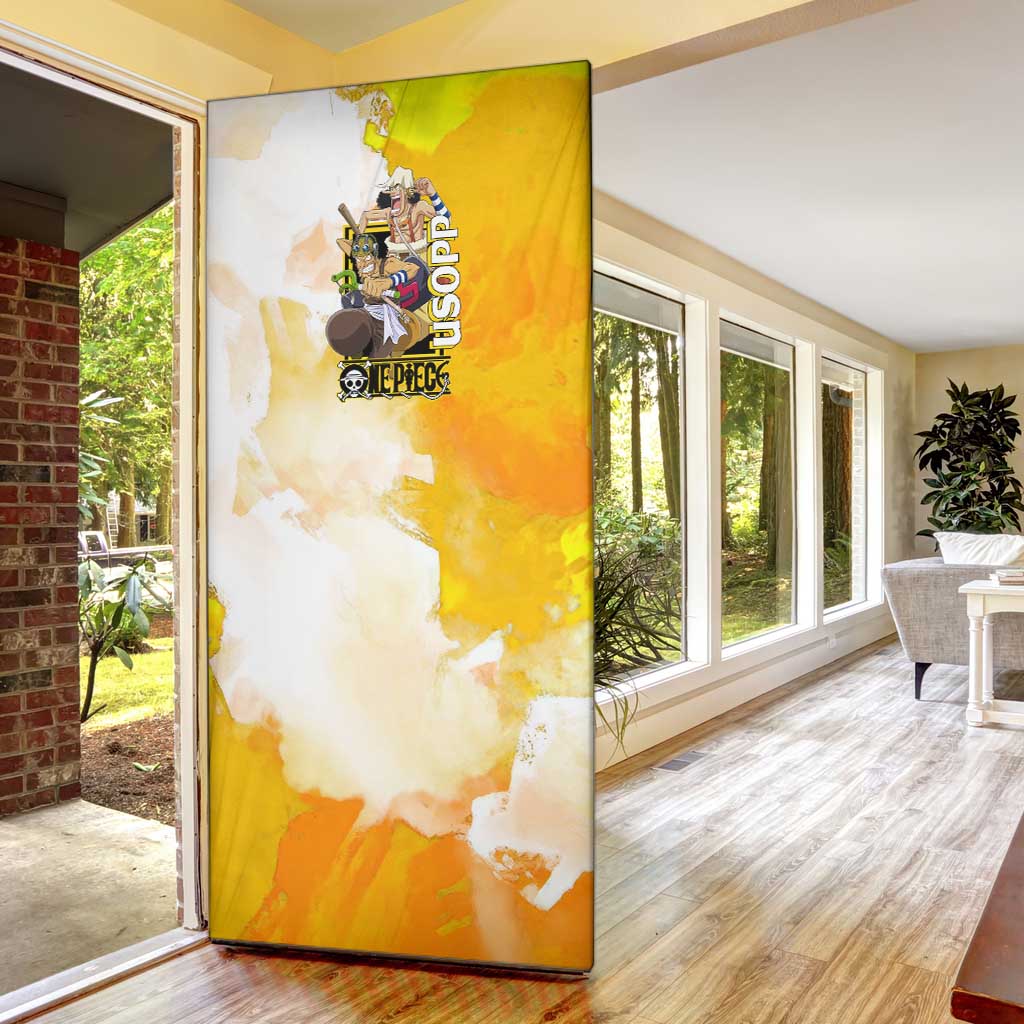 Usopp One Piece Yellow and White Theme Door Cover with Sniper Pose and Sogeking Mask Design - The Mazicc