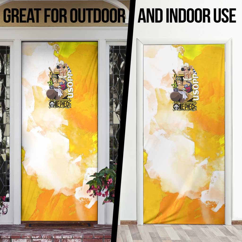 Usopp One Piece Yellow and White Theme Door Cover with Sniper Pose and Sogeking Mask Design - The Mazicc