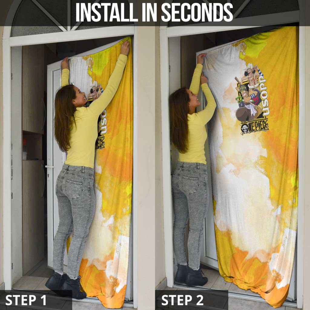 Usopp One Piece Yellow and White Theme Door Cover with Sniper Pose and Sogeking Mask Design - The Mazicc