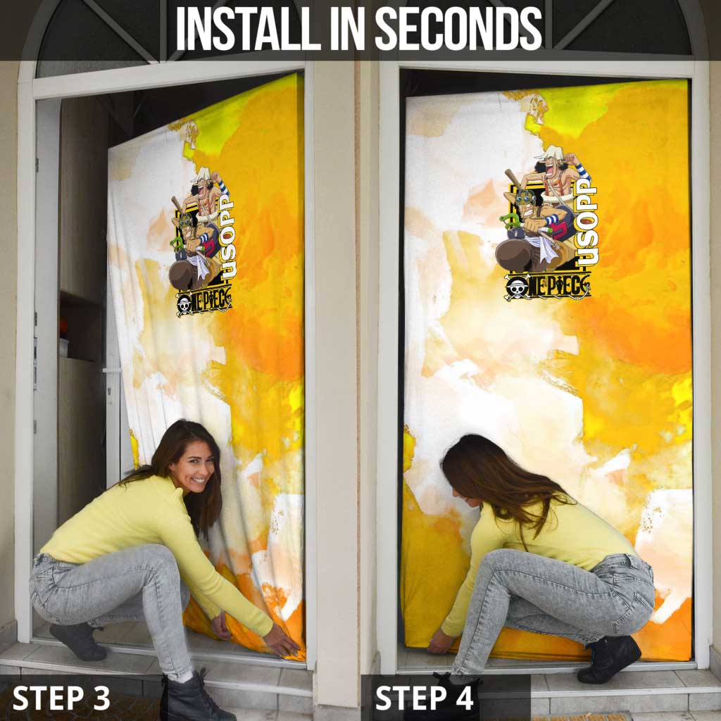 Usopp One Piece Yellow and White Theme Door Cover with Sniper Pose and Sogeking Mask Design - The Mazicc
