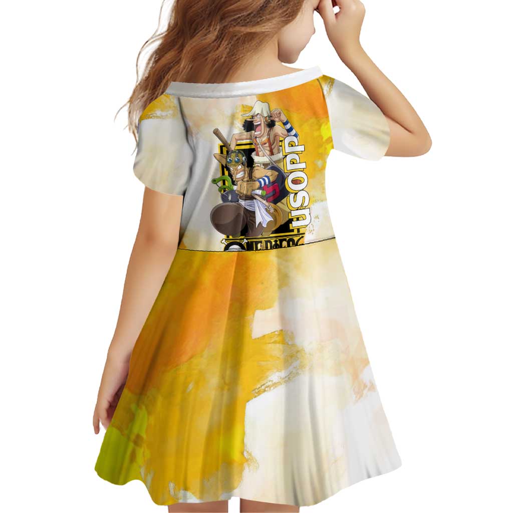 Usopp One Piece Yellow and White Theme Family Matching Off Shoulder Maxi Dress and Hawaiian Shirt with Sniper Pose and Sogeking Mask Design