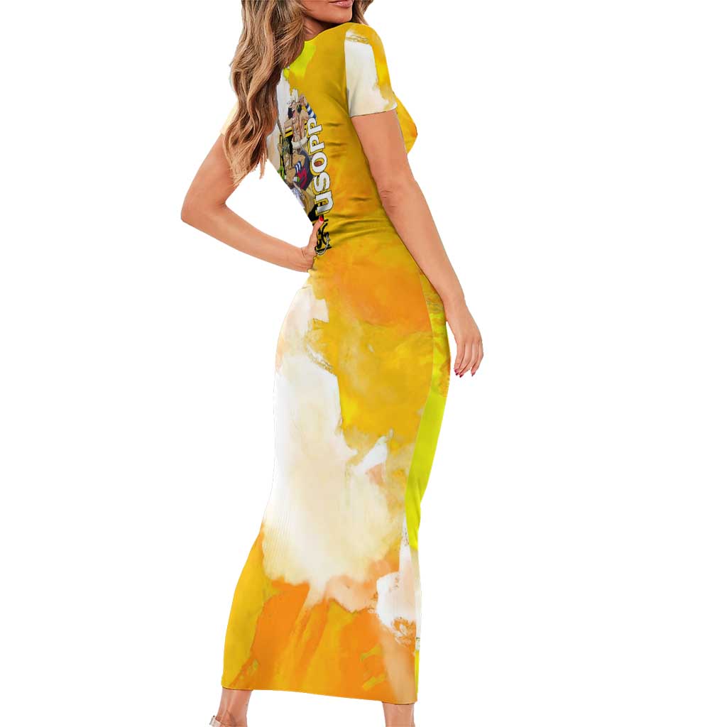 Usopp One Piece Yellow and White Theme Family Matching Short Sleeve Bodycon Dress and Hawaiian Shirt with Sniper Pose and Sogeking Mask Design