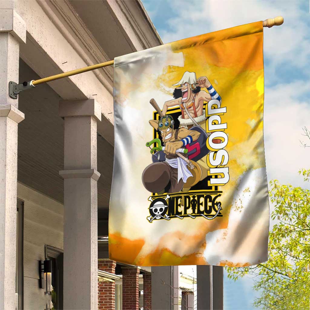Usopp One Piece Yellow and White Theme Garden Flag with Sniper Pose and Sogeking Mask Design - The Mazicc