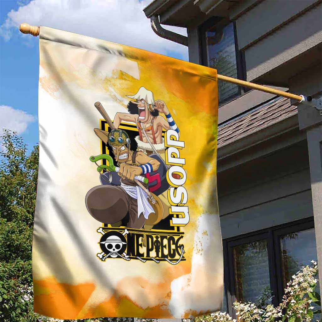 Usopp One Piece Yellow and White Theme Garden Flag with Sniper Pose and Sogeking Mask Design - The Mazicc