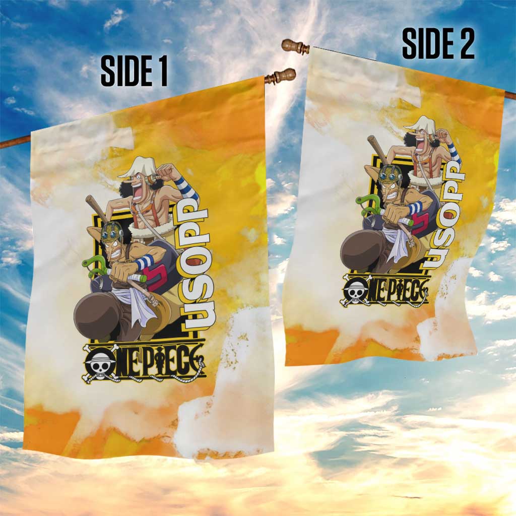 Usopp One Piece Yellow and White Theme Garden Flag with Sniper Pose and Sogeking Mask Design - The Mazicc