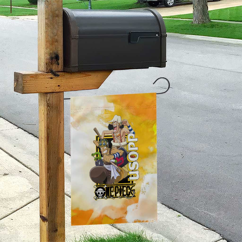 Usopp One Piece Yellow and White Theme Garden Flag with Sniper Pose and Sogeking Mask Design - The Mazicc