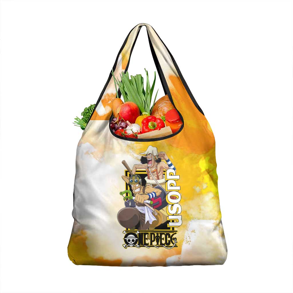 Usopp One Piece Yellow and White Theme Grocery Bag with Sniper Pose and Sogeking Mask Design - The Mazicc