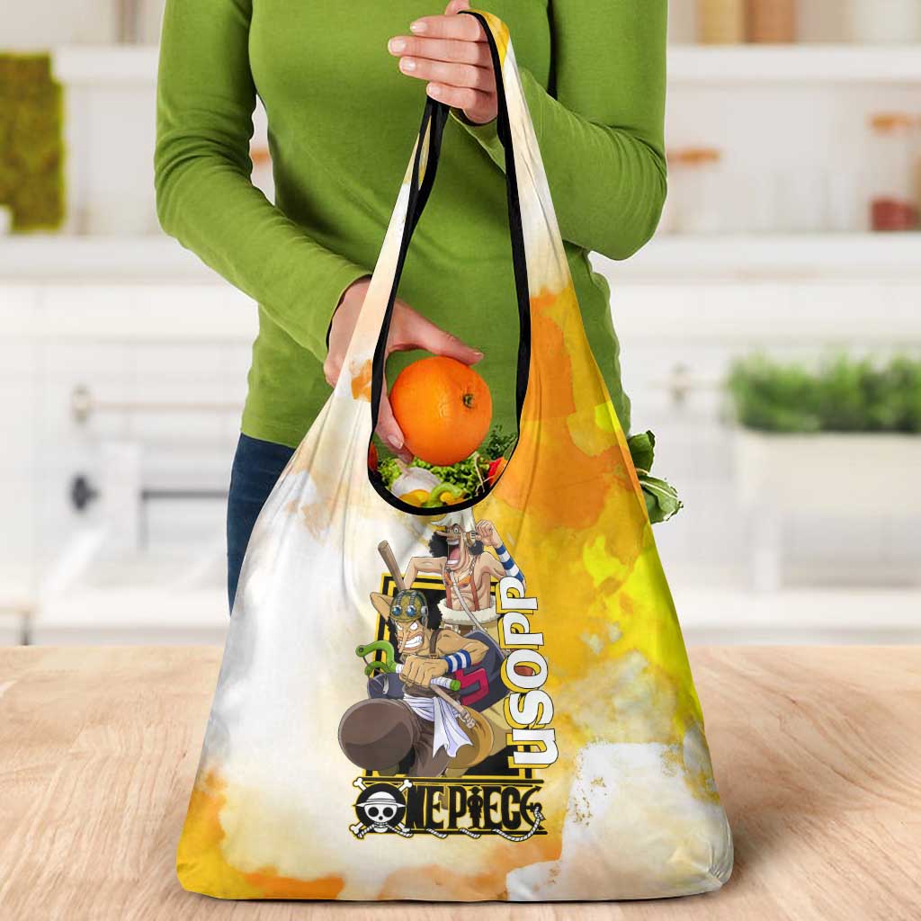 Usopp One Piece Yellow and White Theme Grocery Bag with Sniper Pose and Sogeking Mask Design - The Mazicc