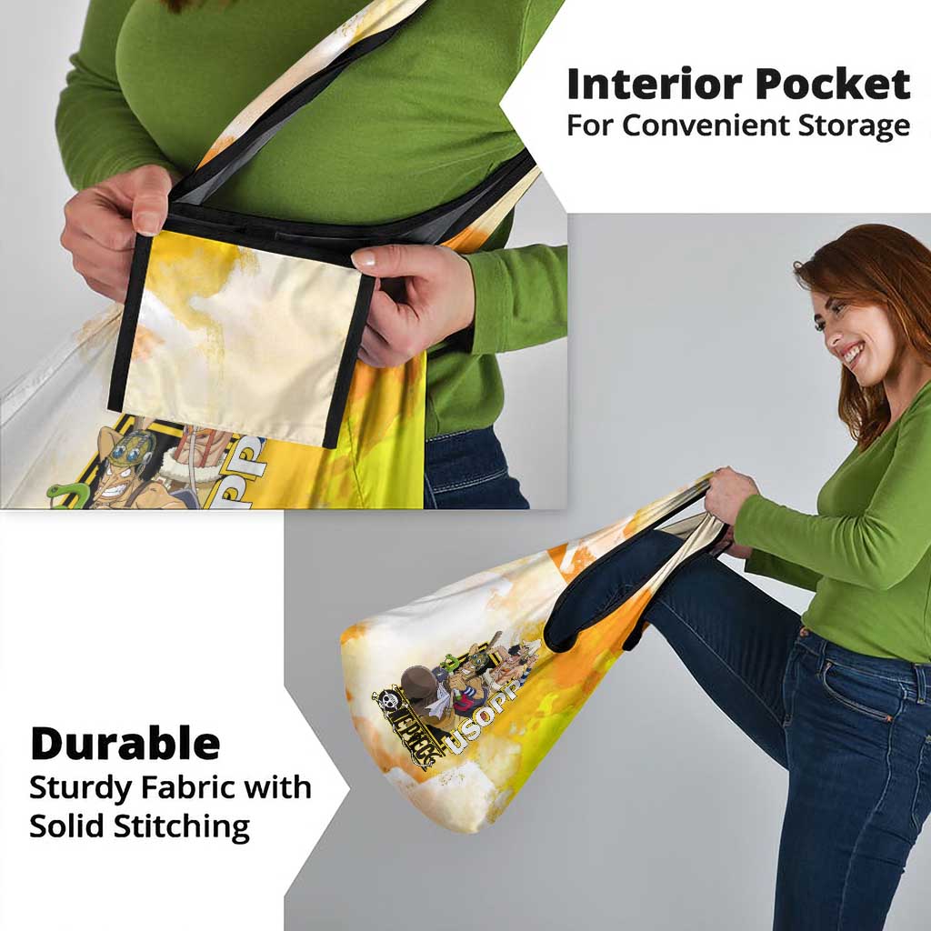 Usopp One Piece Yellow and White Theme Grocery Bag with Sniper Pose and Sogeking Mask Design - The Mazicc