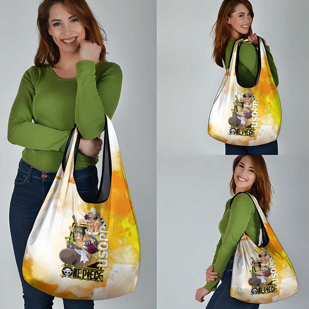 Usopp One Piece Yellow and White Theme Grocery Bag with Sniper Pose and Sogeking Mask Design - The Mazicc