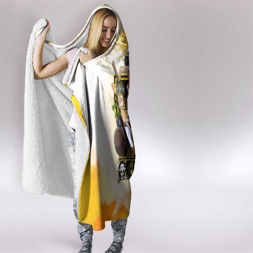 Usopp One Piece Yellow and White Theme Hooded Blanket with Sniper Pose and Sogeking Mask Design - The Mazicc