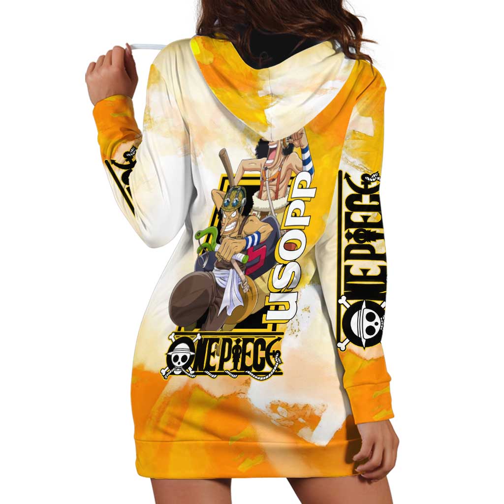 Usopp One Piece Yellow and White Theme Hoodie Dress with Sniper Pose and Sogeking Mask Design - The Mazicc