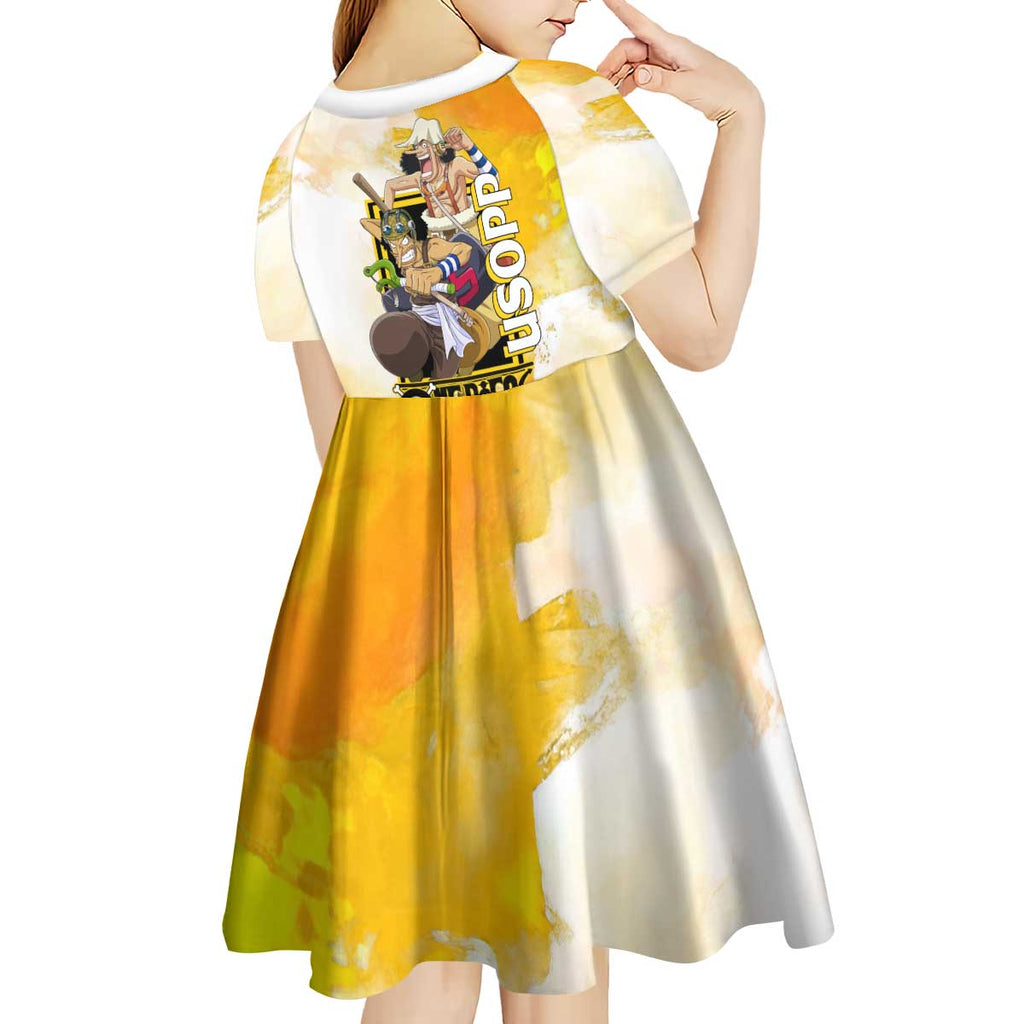 Usopp One Piece Yellow and White Theme Kid Short Sleeve Dress with Sniper Pose and Sogeking Mask Design - The Mazicc