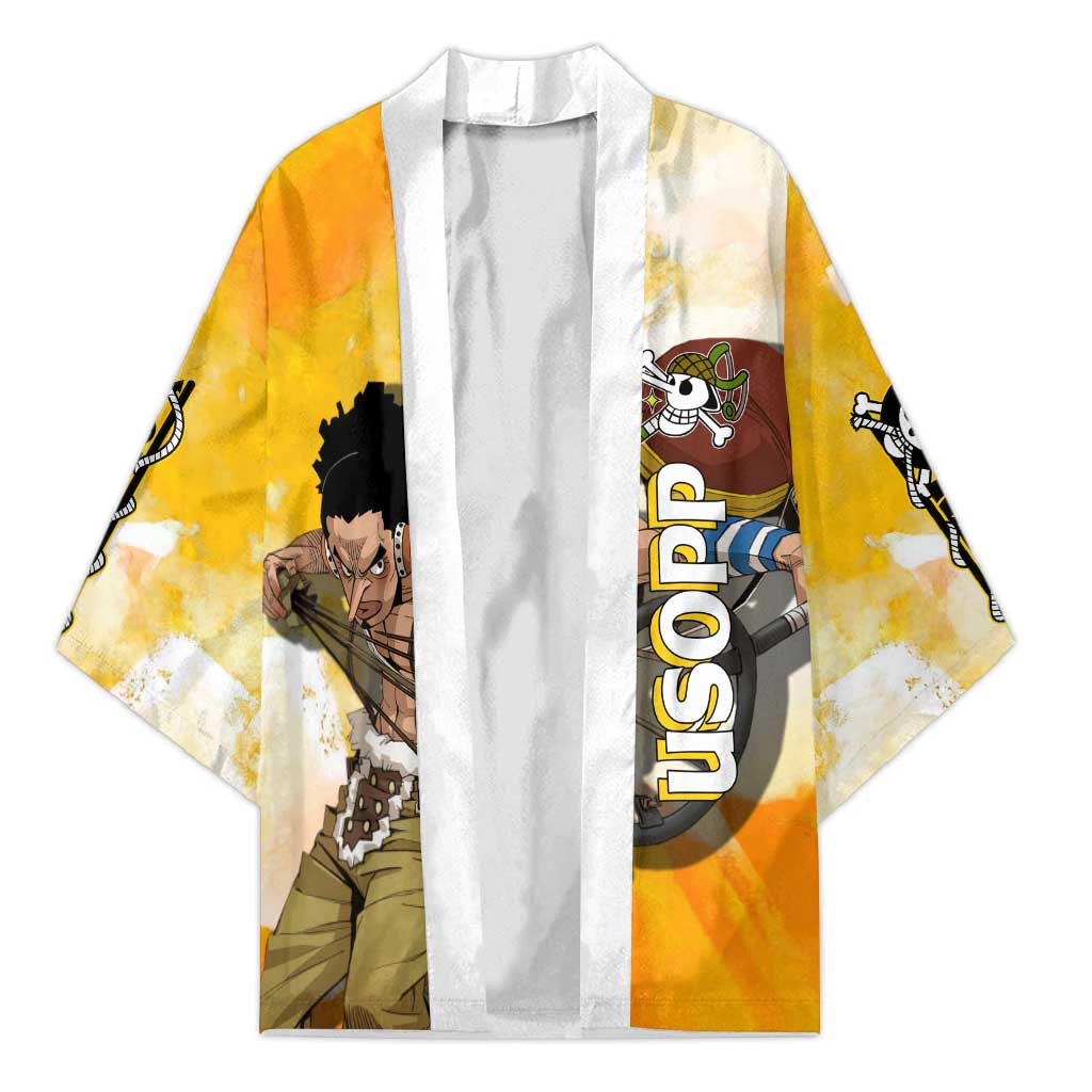 Usopp One Piece Yellow and White Theme Kimono with Sniper Pose and Sogeking Mask Design - The Mazicc
