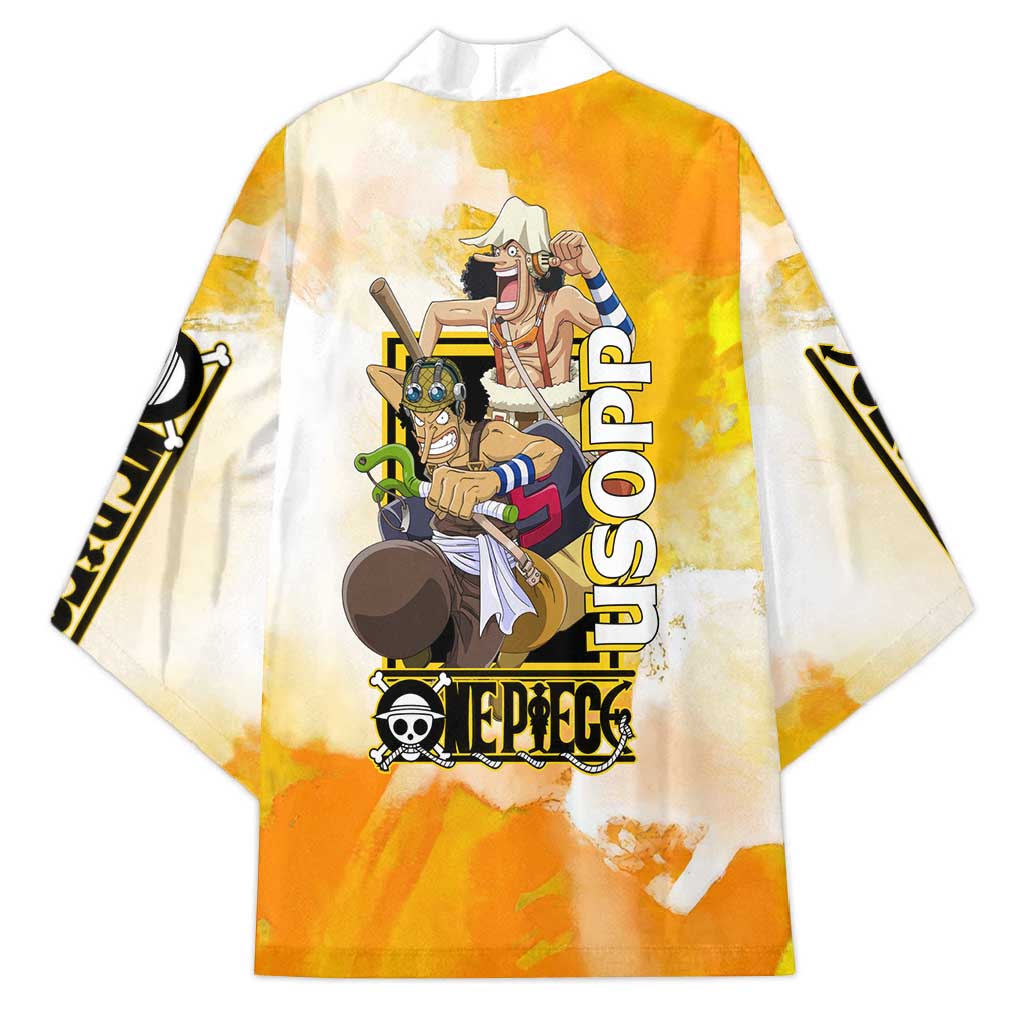 Usopp One Piece Yellow and White Theme Kimono with Sniper Pose and Sogeking Mask Design - The Mazicc