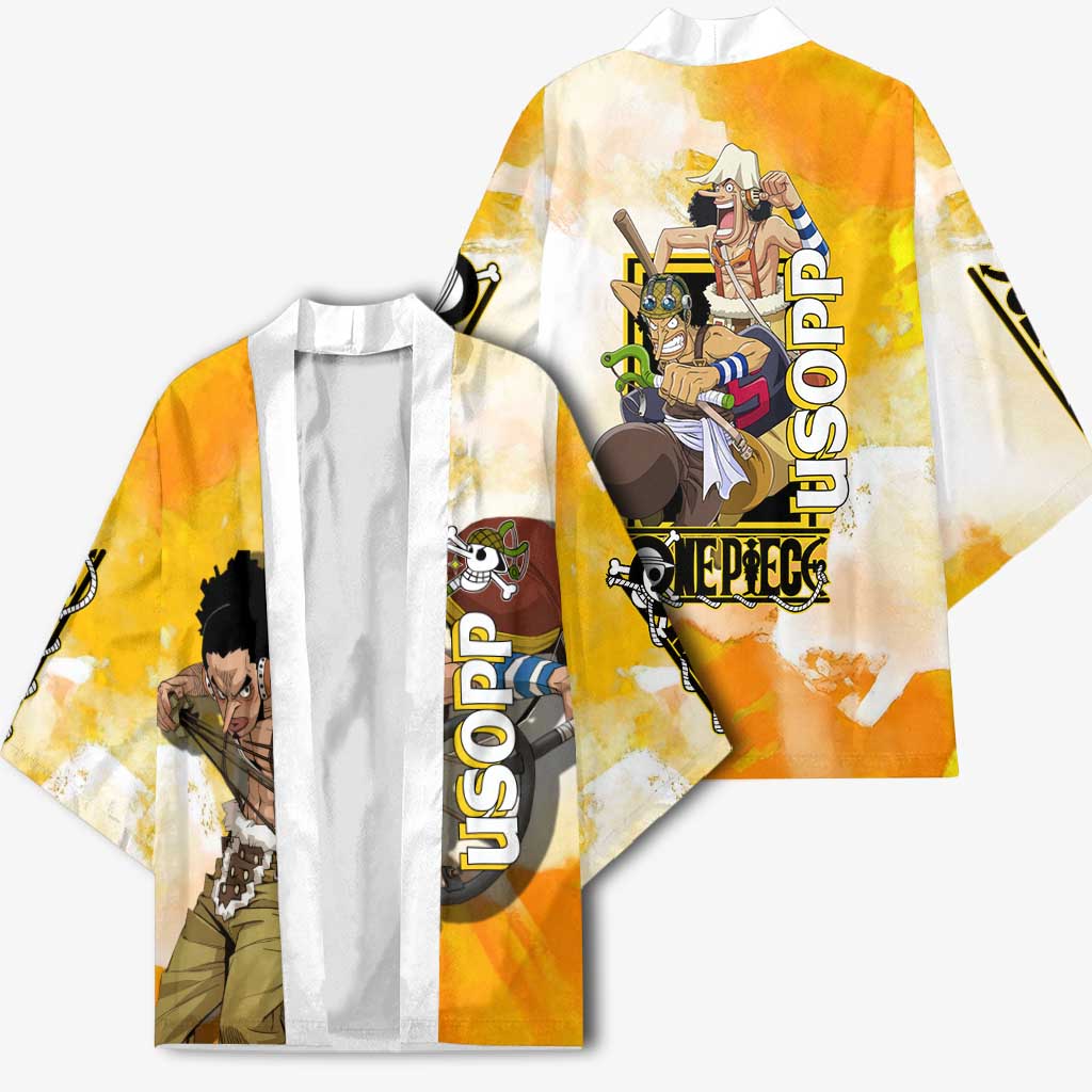 Usopp One Piece Yellow and White Theme Kimono with Sniper Pose and Sogeking Mask Design - The Mazicc