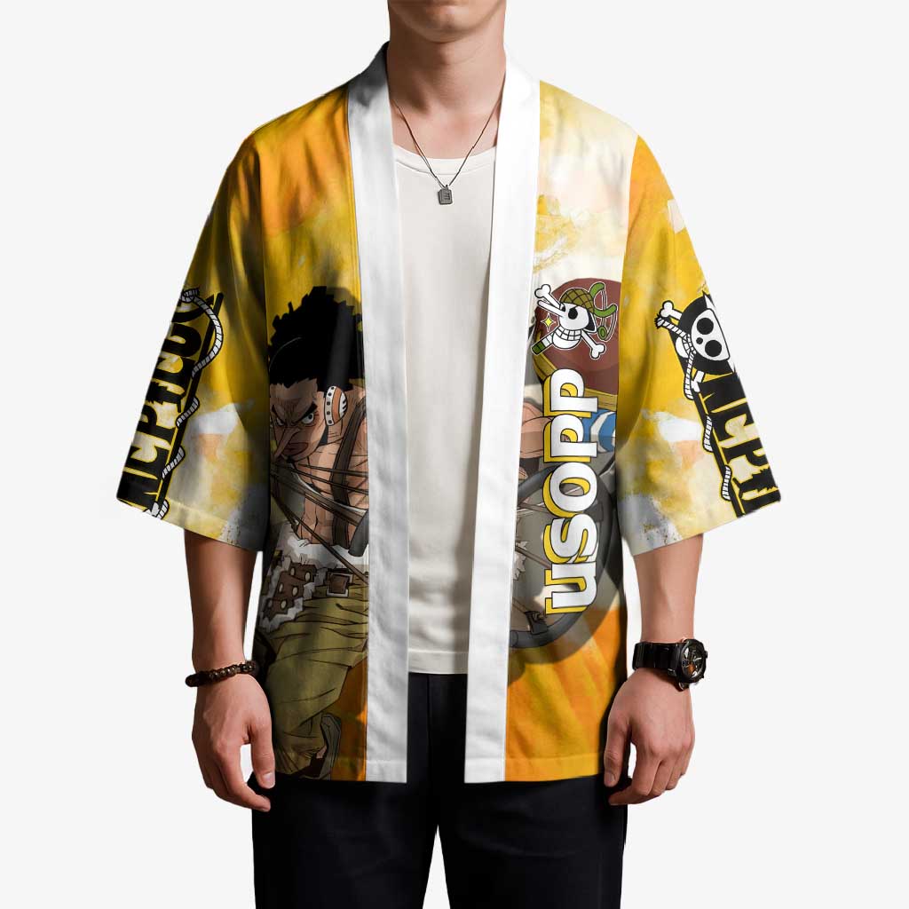 Usopp One Piece Yellow and White Theme Kimono with Sniper Pose and Sogeking Mask Design - The Mazicc