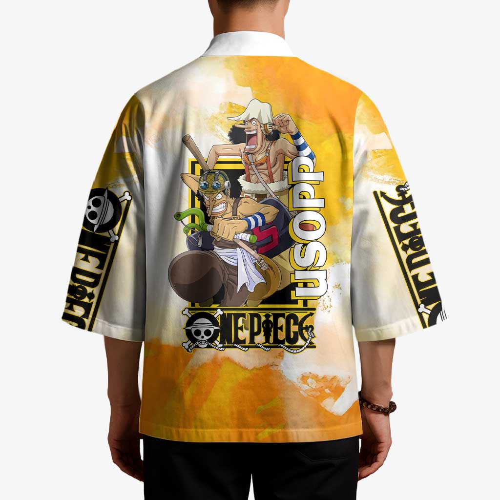 Usopp One Piece Yellow and White Theme Kimono with Sniper Pose and Sogeking Mask Design - The Mazicc