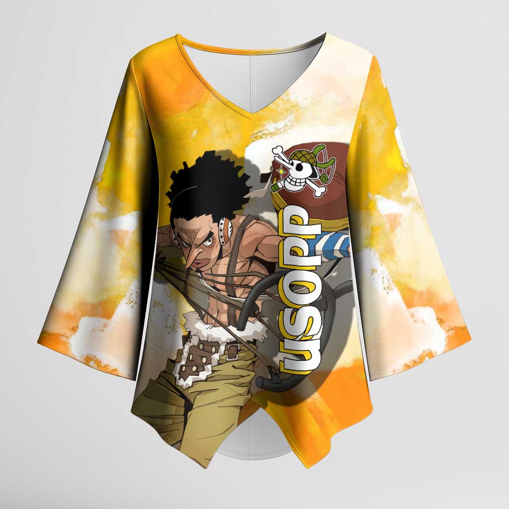 Usopp One Piece Yellow and White Theme Kimono Sleeve Blouse with Sniper Pose and Sogeking Mask Design - The Mazicc