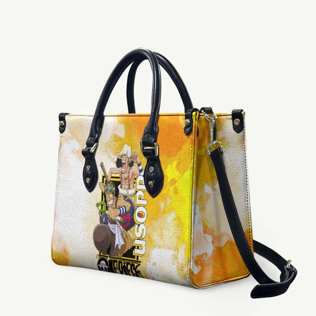 Usopp One Piece Yellow and White Theme Leather Bag with Sniper Pose and Sogeking Mask Design - The Mazicc