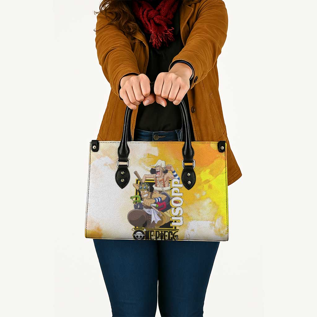Usopp One Piece Yellow and White Theme Leather Bag with Sniper Pose and Sogeking Mask Design - The Mazicc