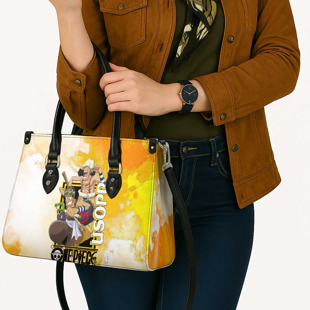 Usopp One Piece Yellow and White Theme Leather Bag with Sniper Pose and Sogeking Mask Design - The Mazicc