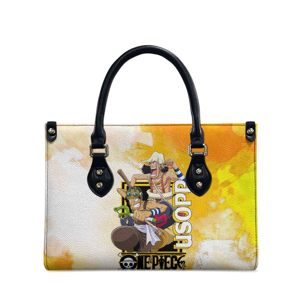 Usopp One Piece Yellow and White Theme Leather Bag with Sniper Pose and Sogeking Mask Design - The Mazicc