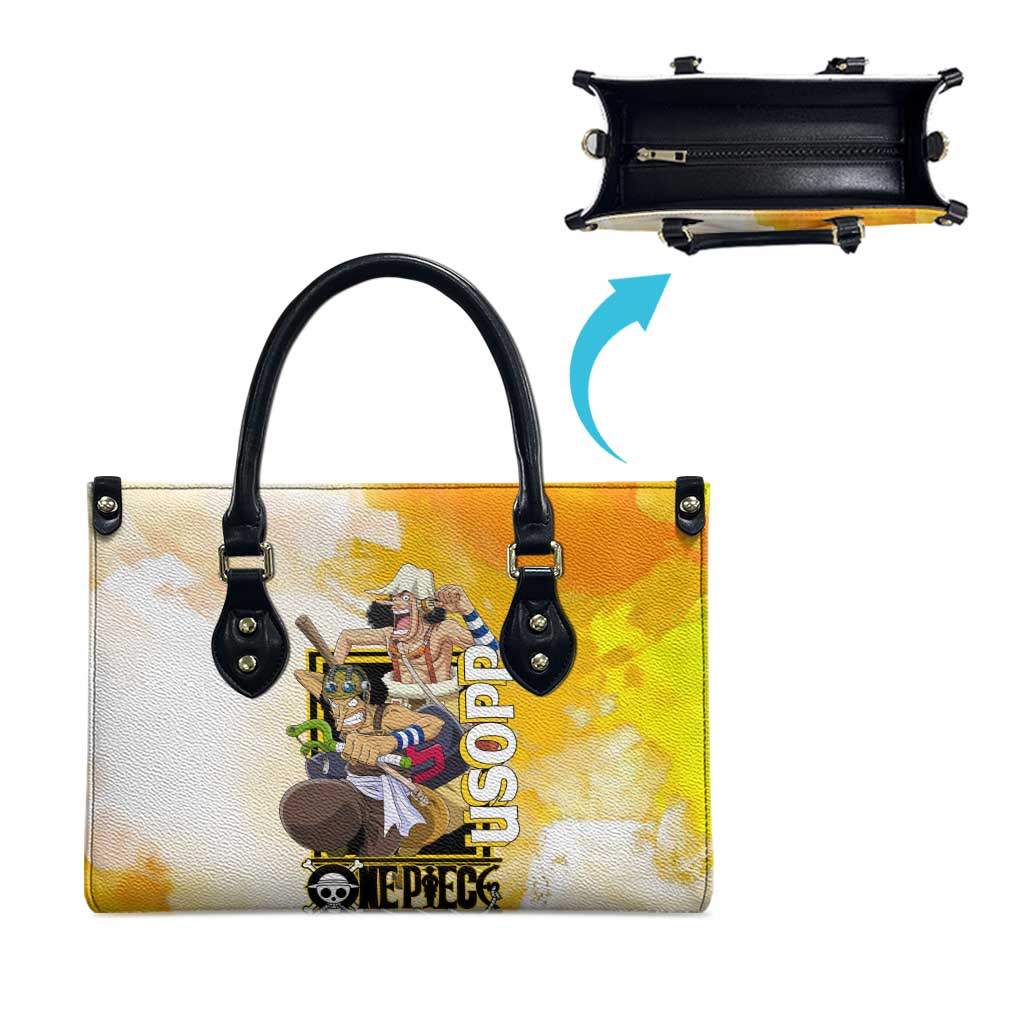 Usopp One Piece Yellow and White Theme Leather Bag with Sniper Pose and Sogeking Mask Design - The Mazicc