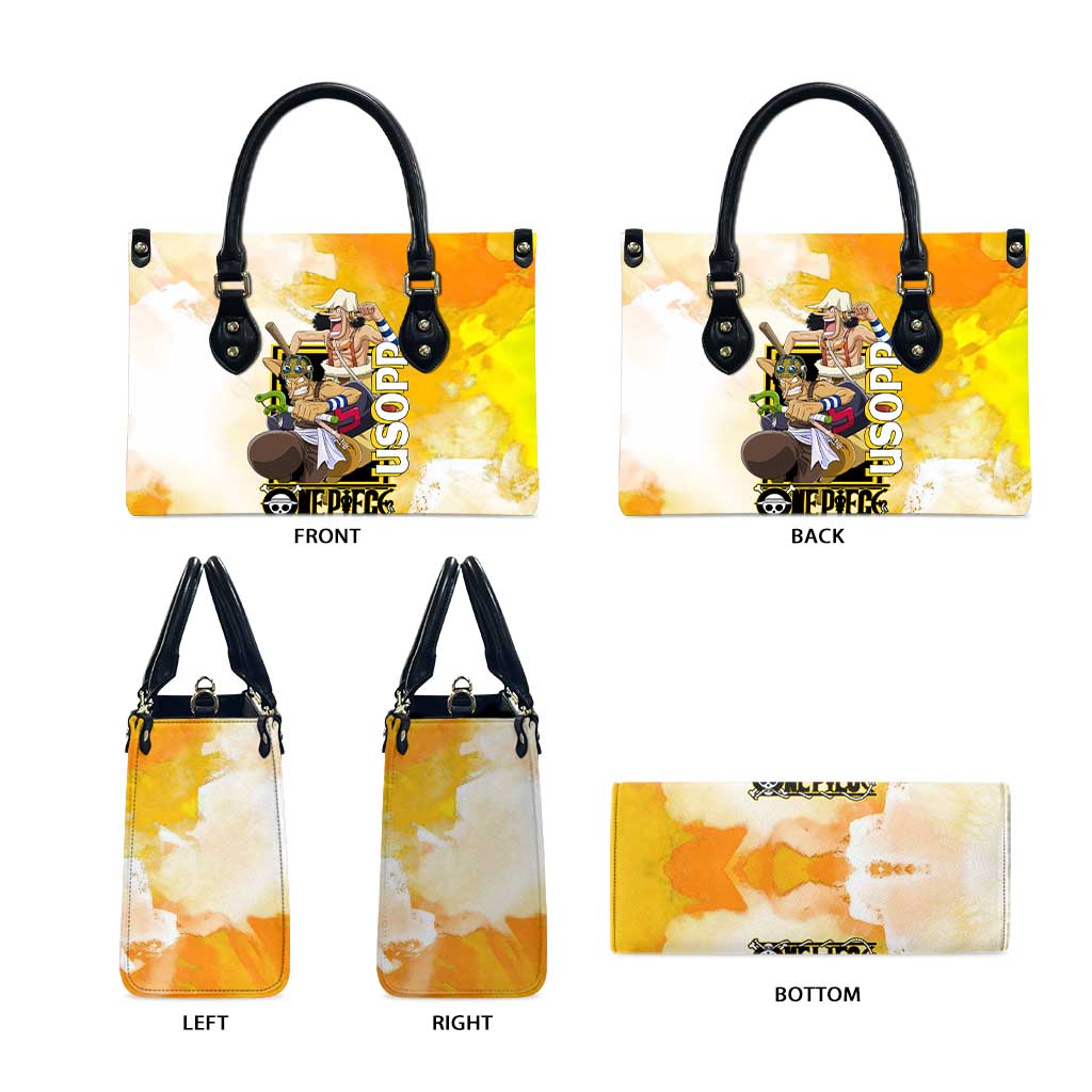 Usopp One Piece Yellow and White Theme Leather Bag with Sniper Pose and Sogeking Mask Design - The Mazicc