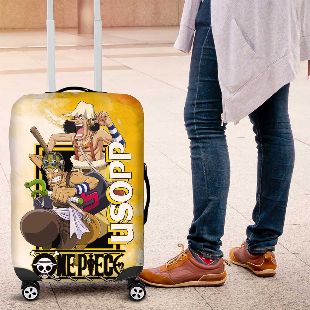 Usopp One Piece Yellow and White Theme Luggage Cover with Sniper Pose and Sogeking Mask Design - The Mazicc