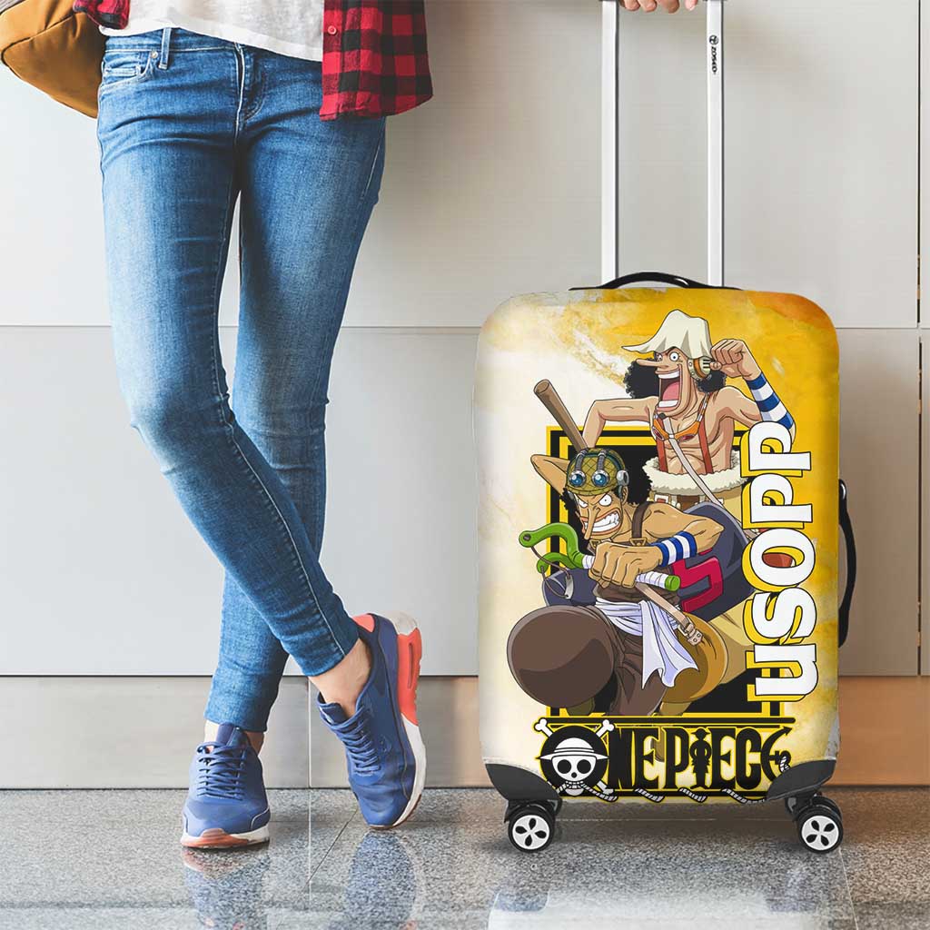 Usopp One Piece Yellow and White Theme Luggage Cover with Sniper Pose and Sogeking Mask Design - The Mazicc