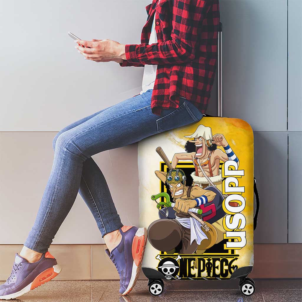 Usopp One Piece Yellow and White Theme Luggage Cover with Sniper Pose and Sogeking Mask Design - The Mazicc