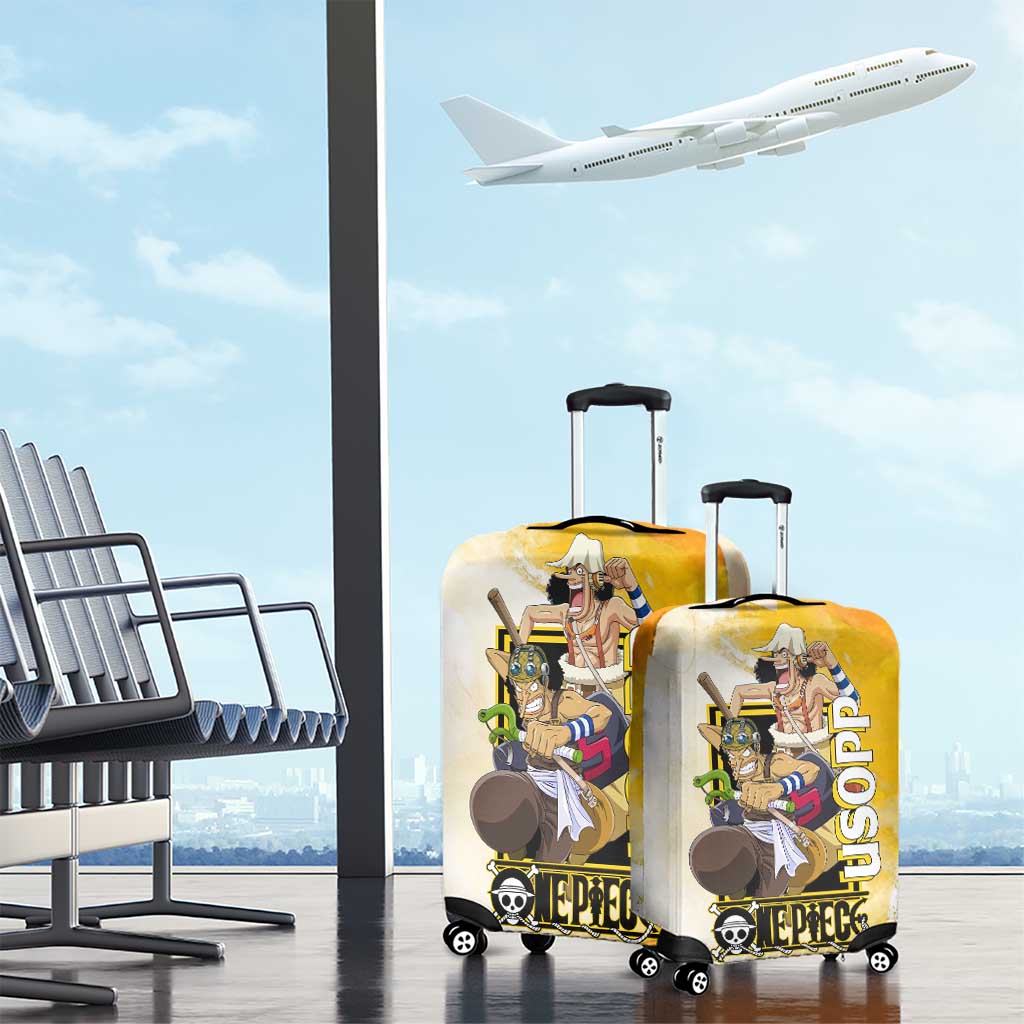 Usopp One Piece Yellow and White Theme Luggage Cover with Sniper Pose and Sogeking Mask Design - The Mazicc