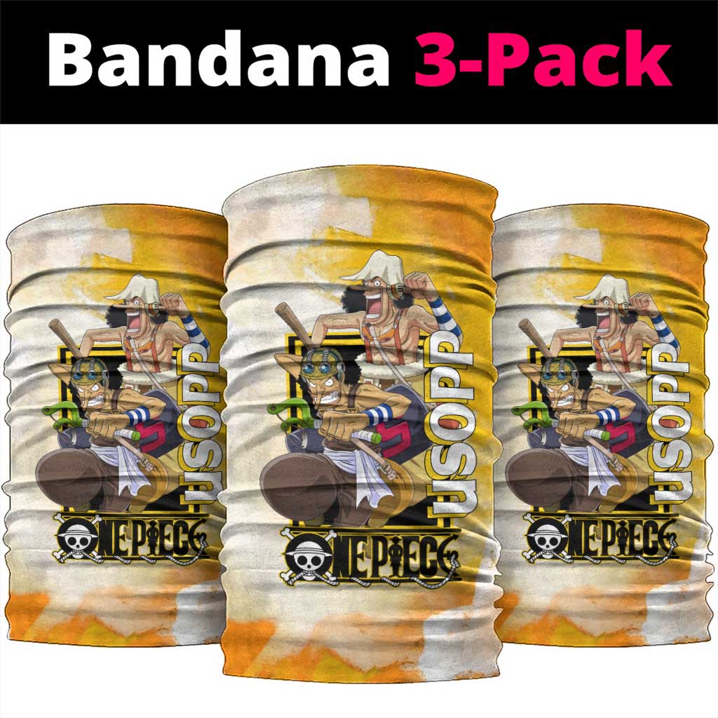 Usopp One Piece Yellow and White Theme Neck Gaiter with Sniper Pose and Sogeking Mask Design - The Mazicc