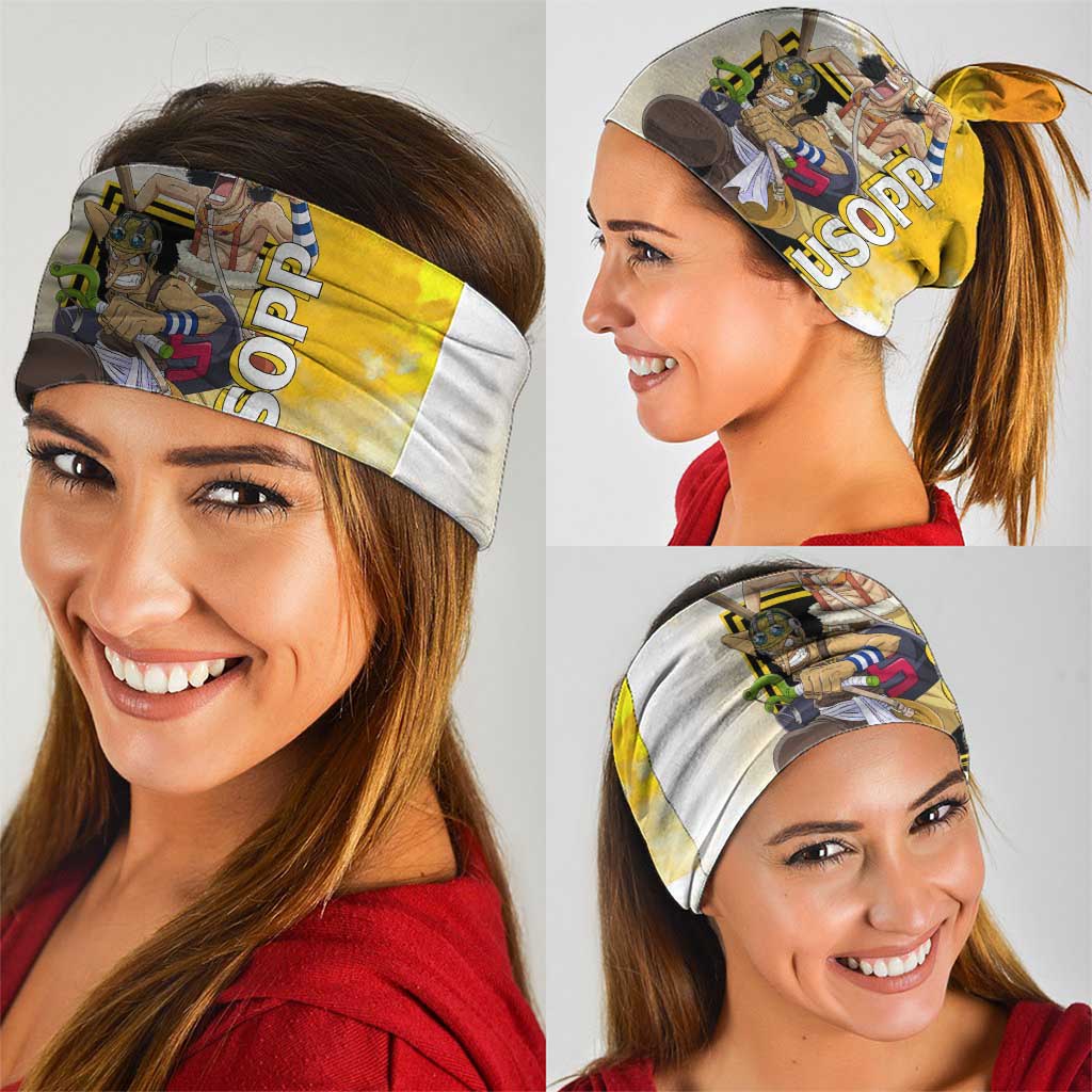 Usopp One Piece Yellow and White Theme Neck Gaiter with Sniper Pose and Sogeking Mask Design - The Mazicc