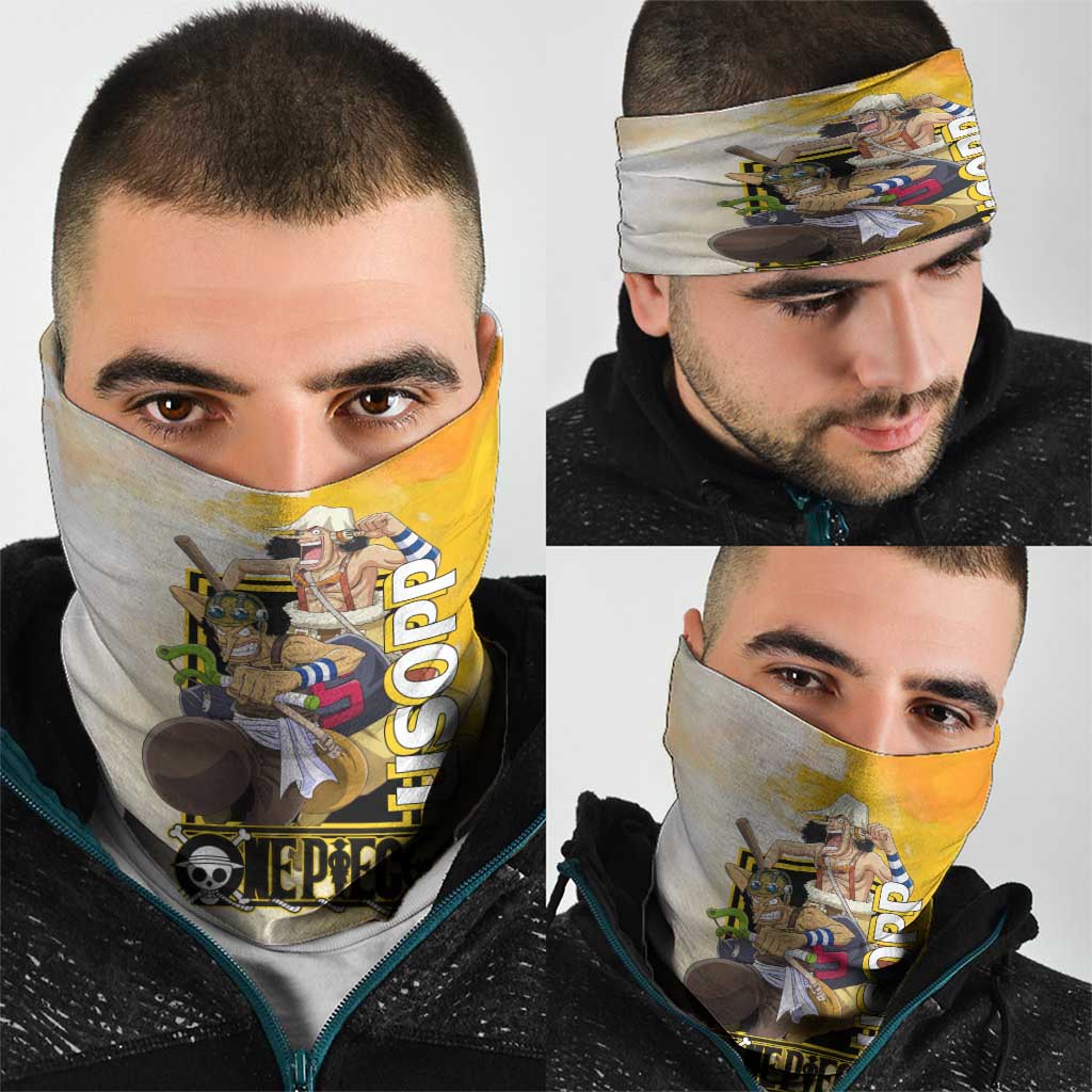Usopp One Piece Yellow and White Theme Neck Gaiter with Sniper Pose and Sogeking Mask Design - The Mazicc