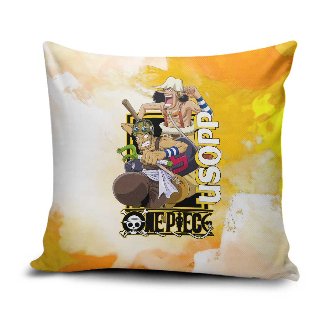 Usopp One Piece Yellow and White Theme Pillow Cover with Sniper Pose and Sogeking Mask Design - The Mazicc