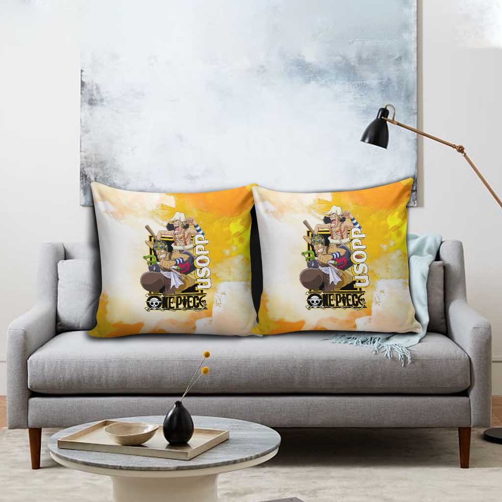 Usopp One Piece Yellow and White Theme Pillow Cover with Sniper Pose and Sogeking Mask Design - The Mazicc
